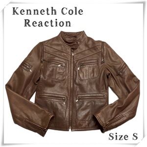 KENNETH Cole Reaction Cow Polo Leather Moto Jacket in Brown Sugar